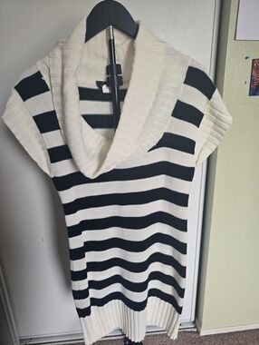 Striped Black and Cream Cowl Neck Sweater Tunic